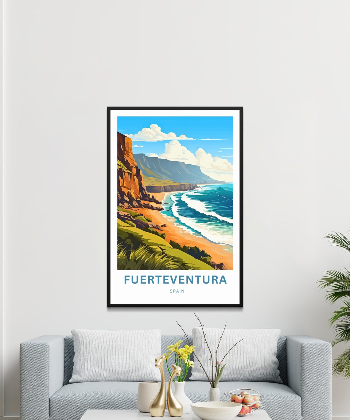 Fuerteventura Spain Dramatic Red Cliffs And Rolling Surf Poster - Image 2