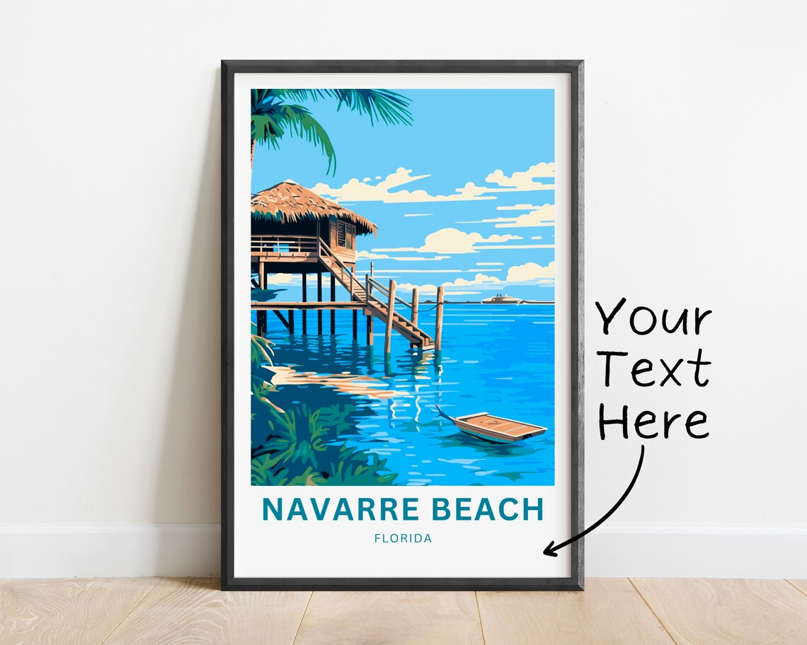Navarre Beach Florida Stilt House Overwater Tropical Travel Poster - Image 2
