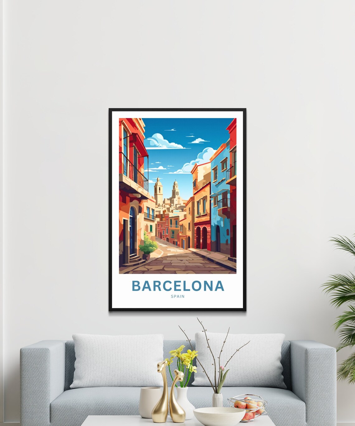 Personalized Barcelona Spain Historic Street Twin Towers Poster - Image 2