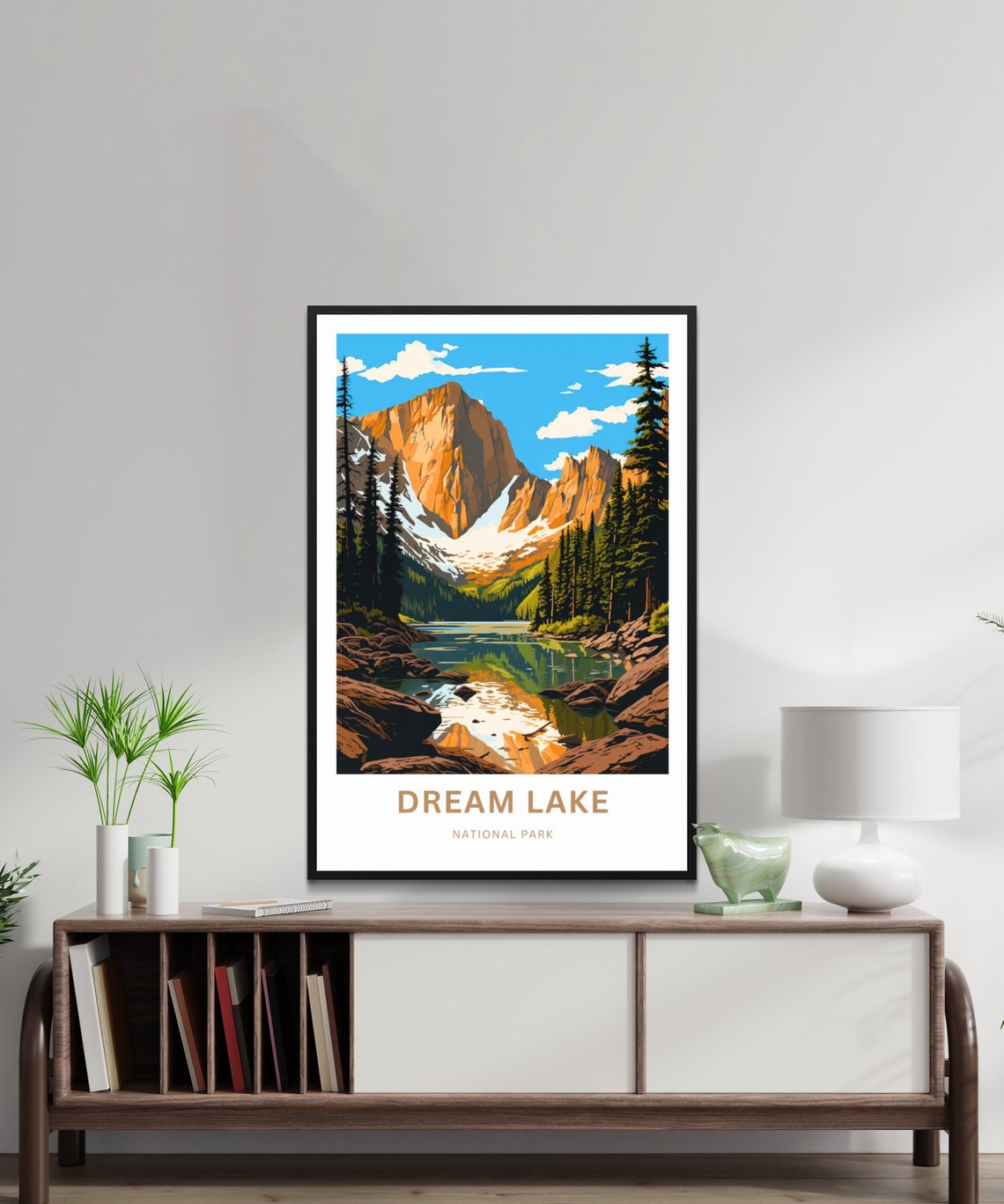 Personalized Dream Lake National Park Sunset Reflection Travel Poster - Image 2