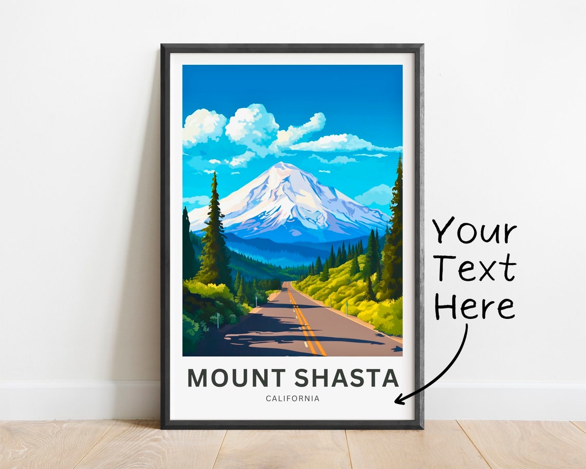 Personalized Mount Shasta California Snowy Summit Road Trip Poster
