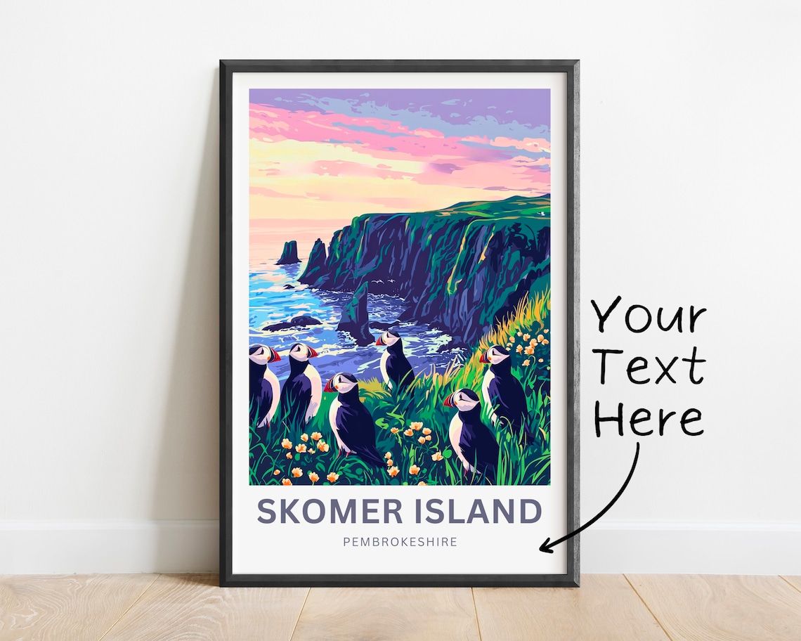 Skomer Island Pembrokeshire Puffins Evening Sunset Travel Poster - Image 2
