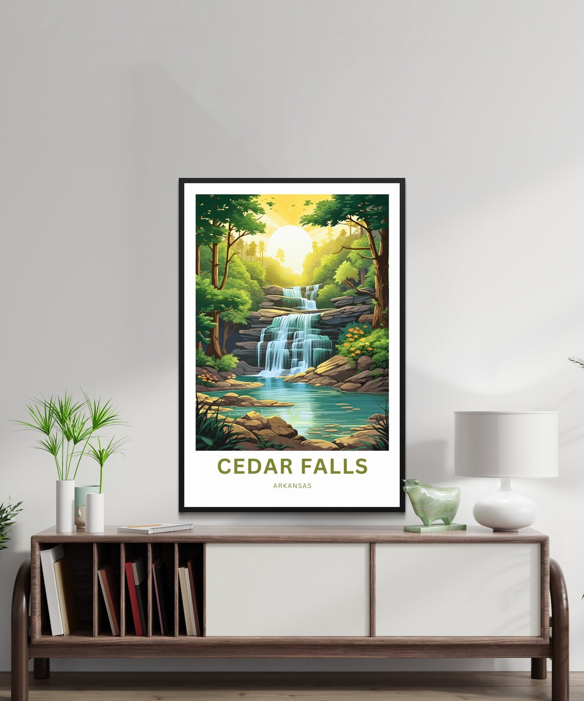 Cedar Falls Arkansas Golden Sunset Falls Forest Travel Poster - Image 2