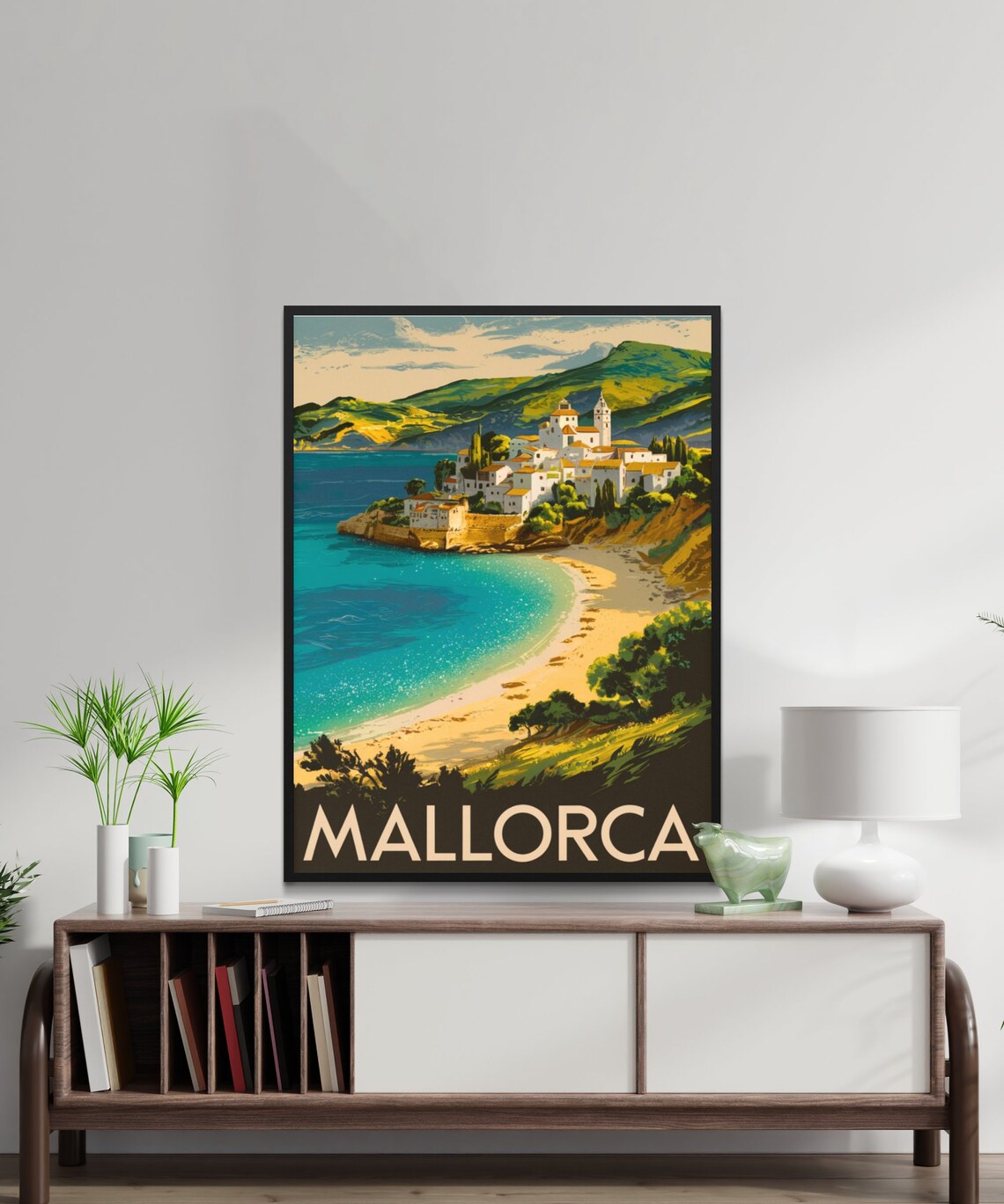 Mallorca Spain Whitewashed Coastal Town Beach Vintage Travel Poster - Image 2