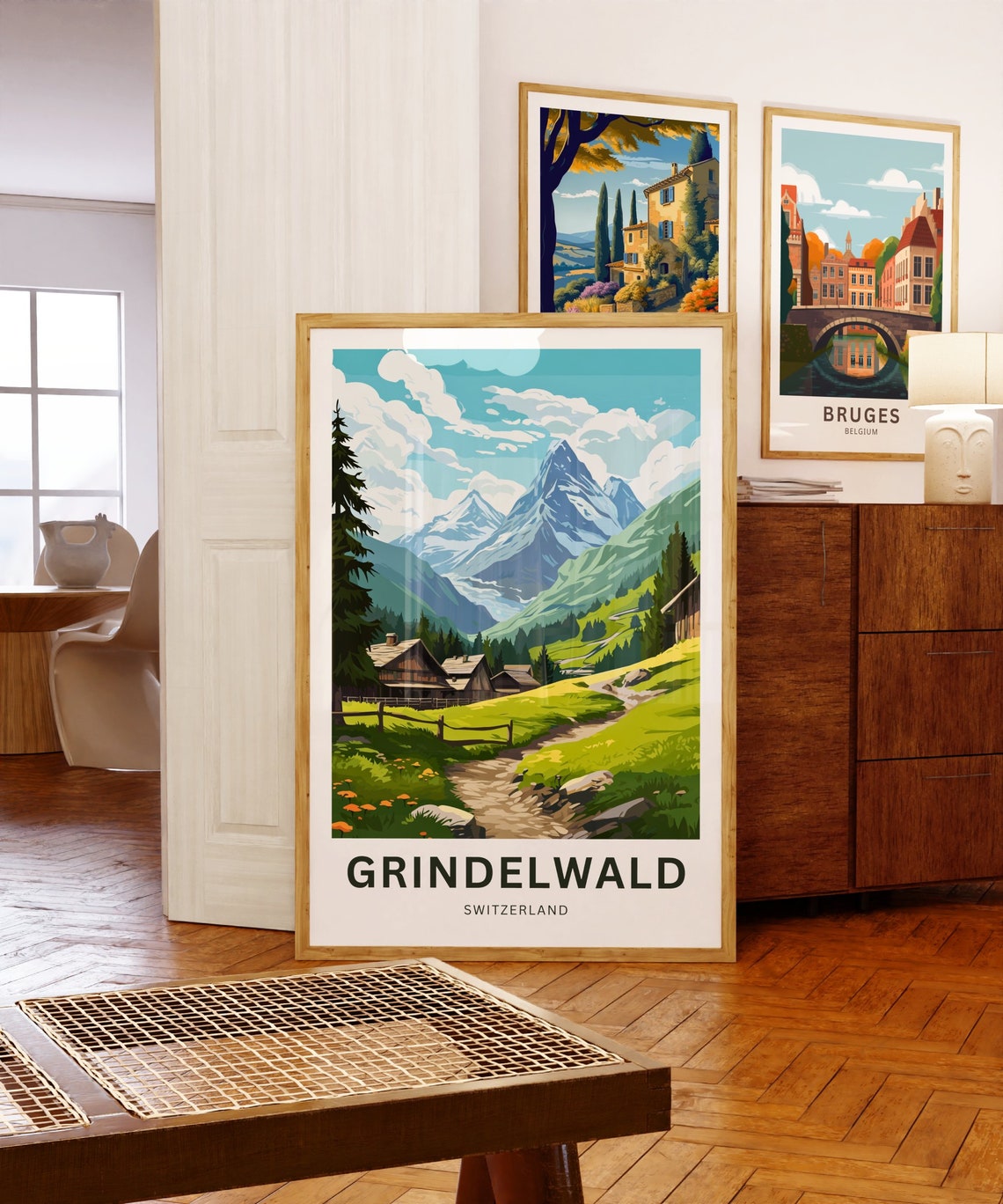 Grindelwald Switzerland Alpine Meadow Cabins Hiking Path Poster - Image 5