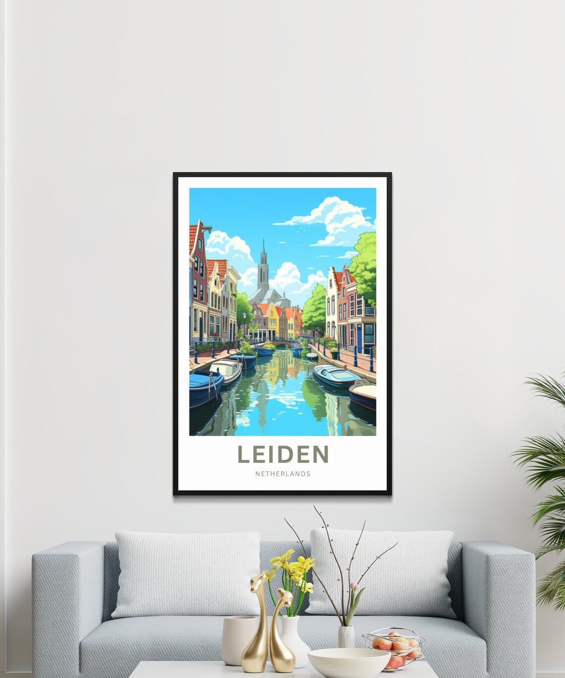 Leiden Netherlands Personalized Canal Boats Scene Custom Travel Poster - Image 3