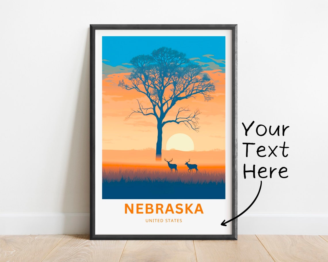 Nebraska Prairie Sunset Deer Silhouette Custom Travel Poster