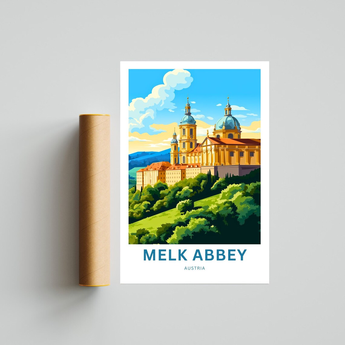 Melk Abbey Austria Hilltop Monastery River Valley Travel Poster - Image 2