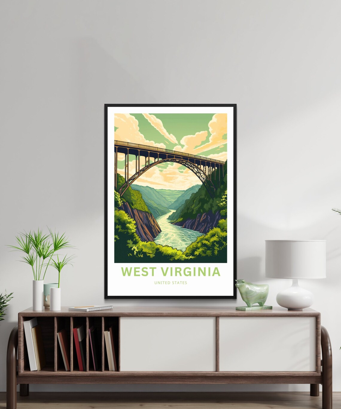 West Virginia New River Gorge Steel Arch Bridge Travel Art Poster - Image 2