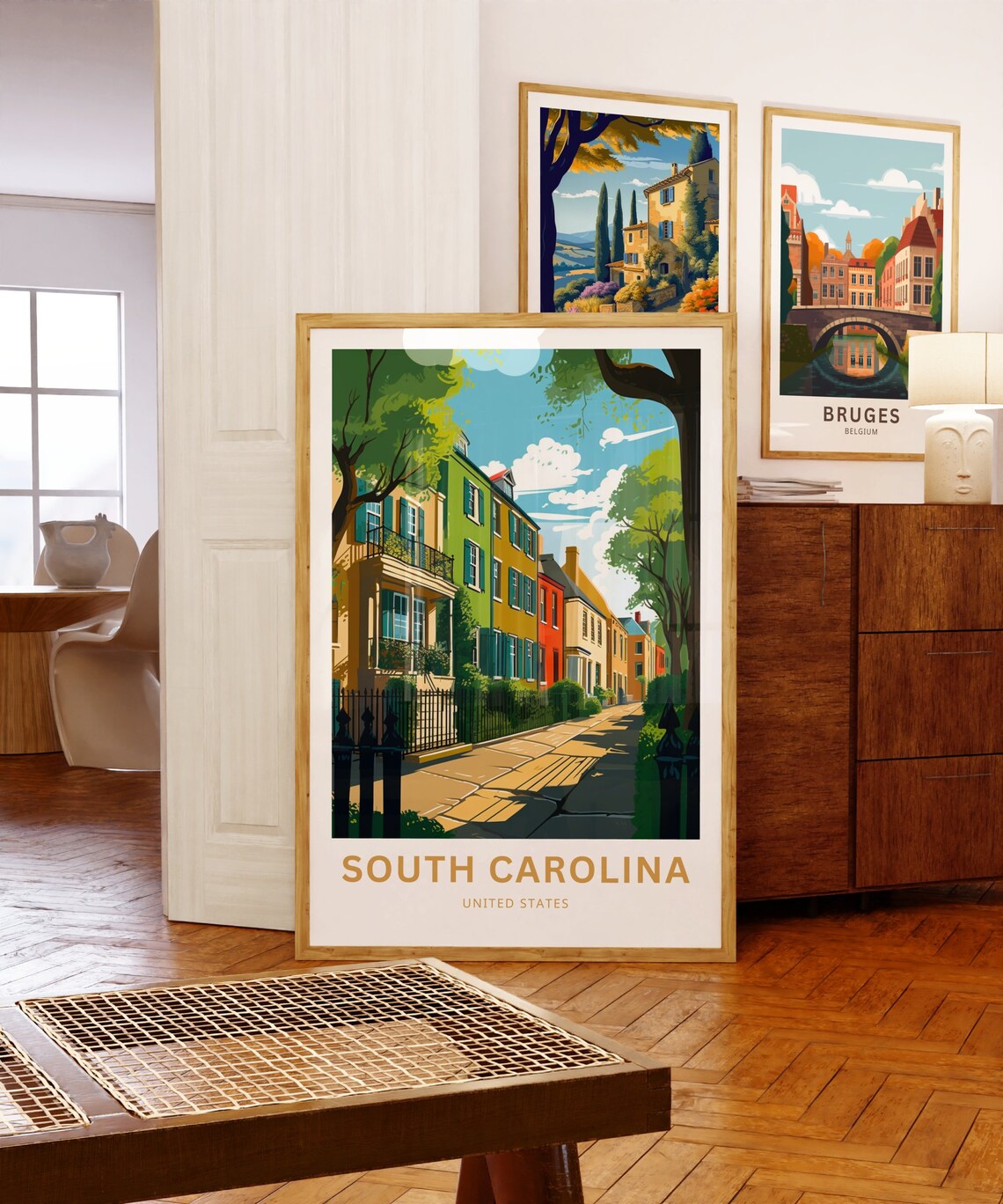 South Carolina United States Colorful Row Houses Travel Poster - Image 5