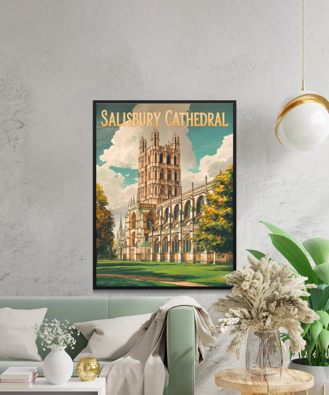Salisbury Cathedral England Vintage Bell Tower View Art Poster - Image 3