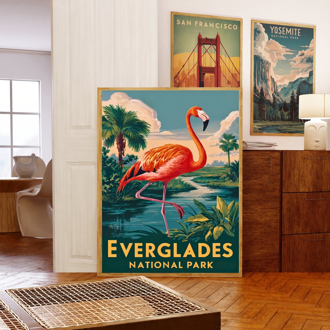 Everglades National Park Pink Flamingo Palm Trees Wetlands Poster - Image 5