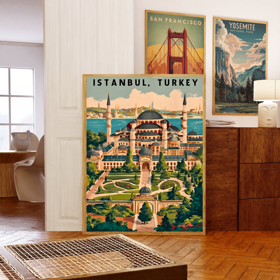 Istanbul Turkey Vintage Grand Mosque Gardens Retro Travel Poster - Image 5