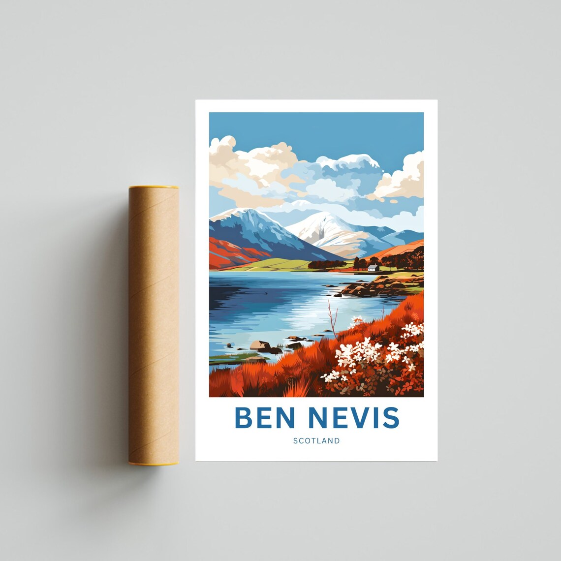 Ben Nevis Scotland Snowy Peaks Over Autumn Lakeshore Scene Poster - Image 4