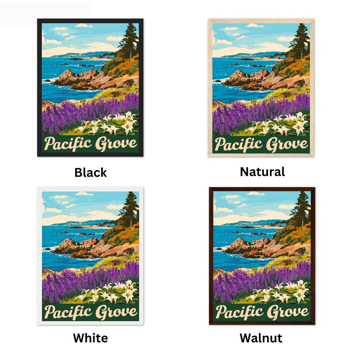 Pacific Grove California Rocky Coast Wildflowers Vintage Poster - Image 4