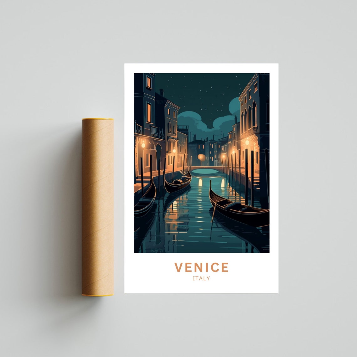 Venice Italy Night Canal Gondolas Moonlight Romantic Travel Poster - Image 4