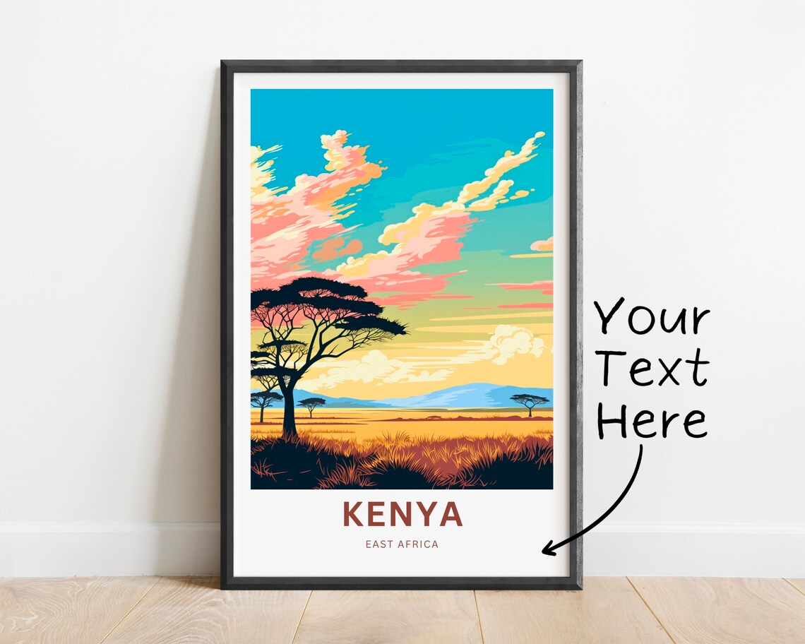 Kenya East Africa Acacia Silhouette Sunset Custom Text Poster