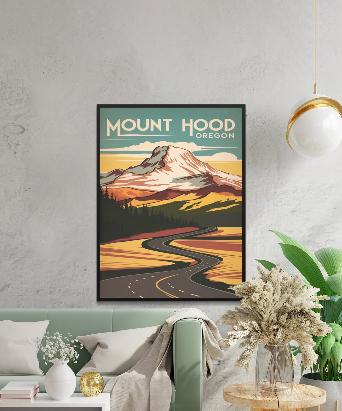 Mount Hood Oregon Retro Travel Poster with Sunset Road and Evergreens - Image 2