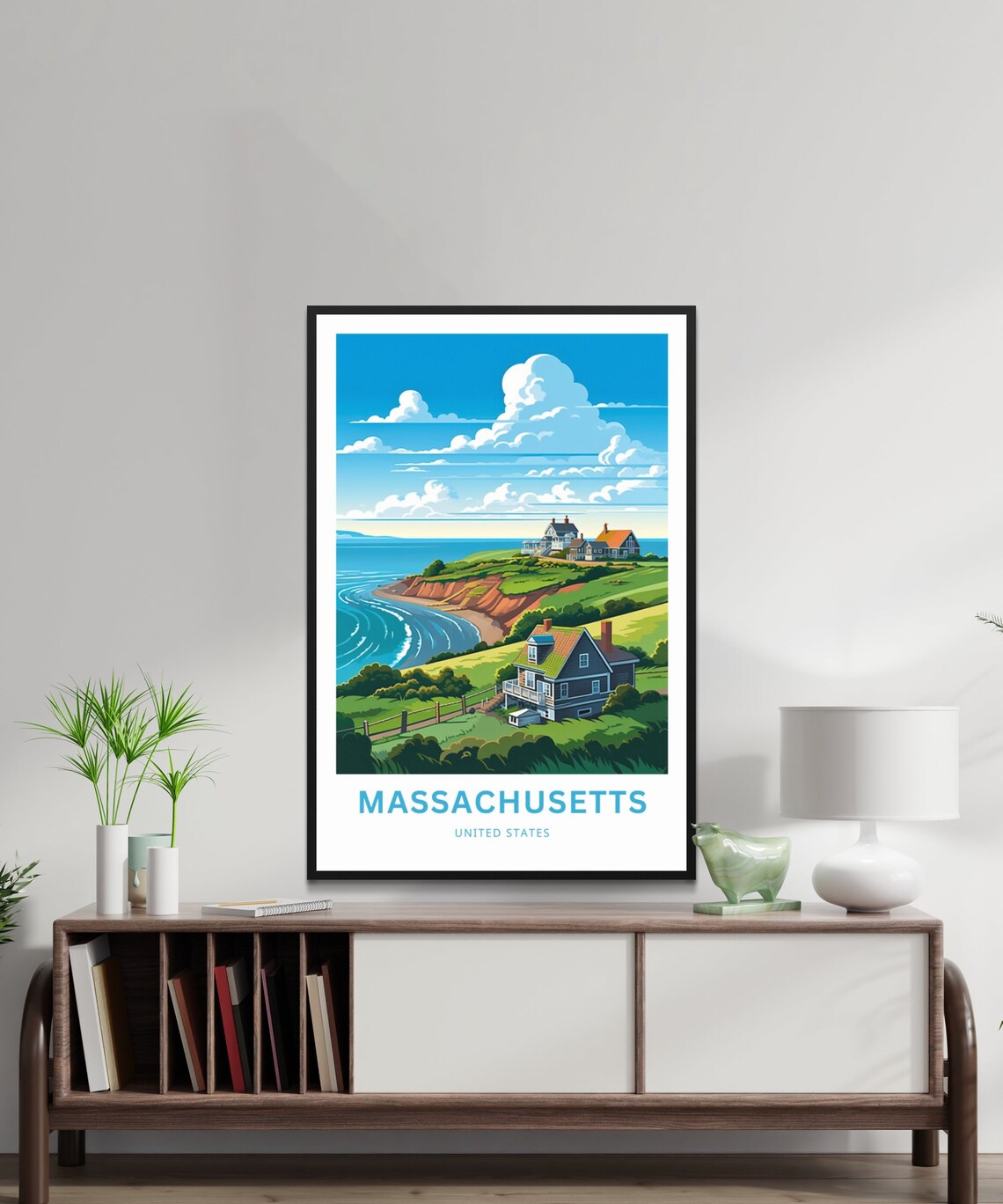 Massachusetts Coast Cliffs Cottage Personalized Travel Poster - Image 2