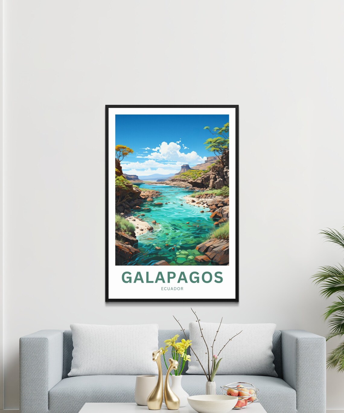 Galapagos Ecuador Turquoise Cove Volcanic Coast Travel Poster - Image 3