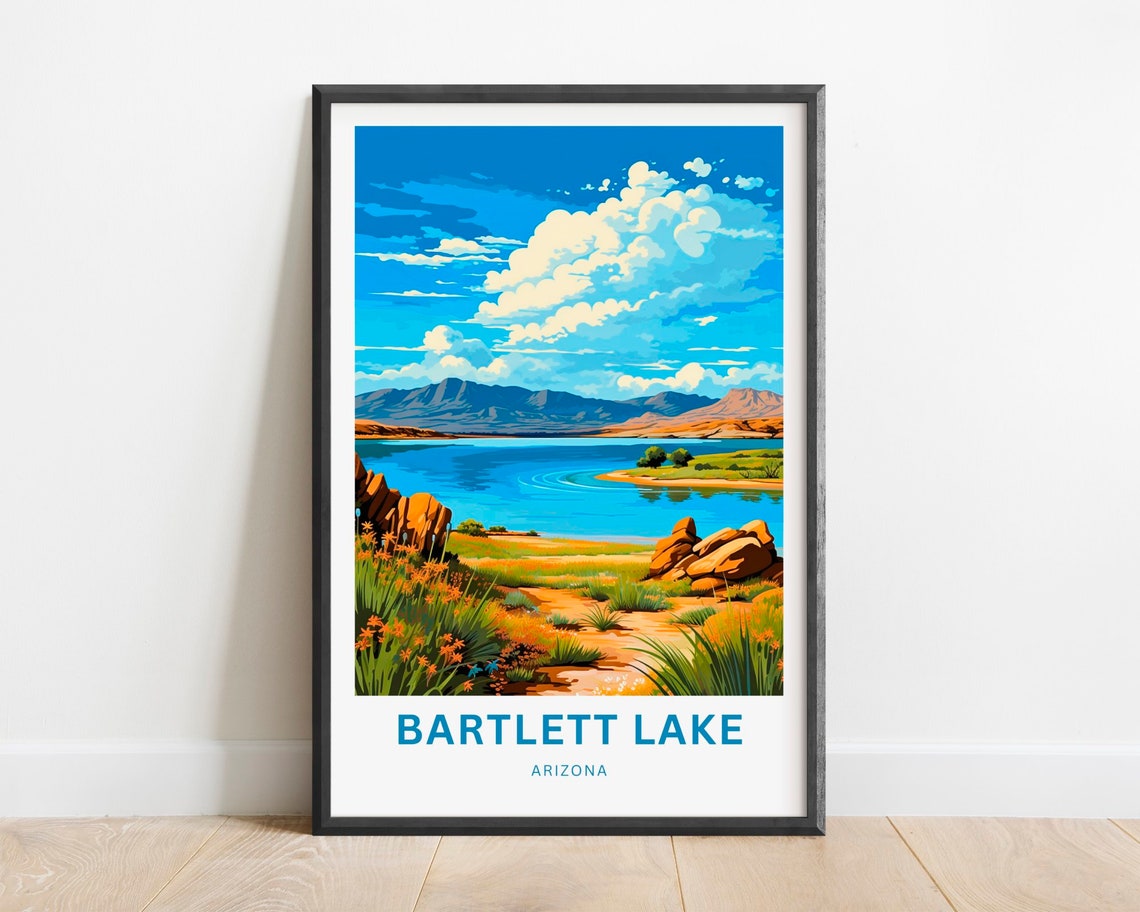 Bartlett Lake Arizona Blue Water and Mountain Panorama Poster
