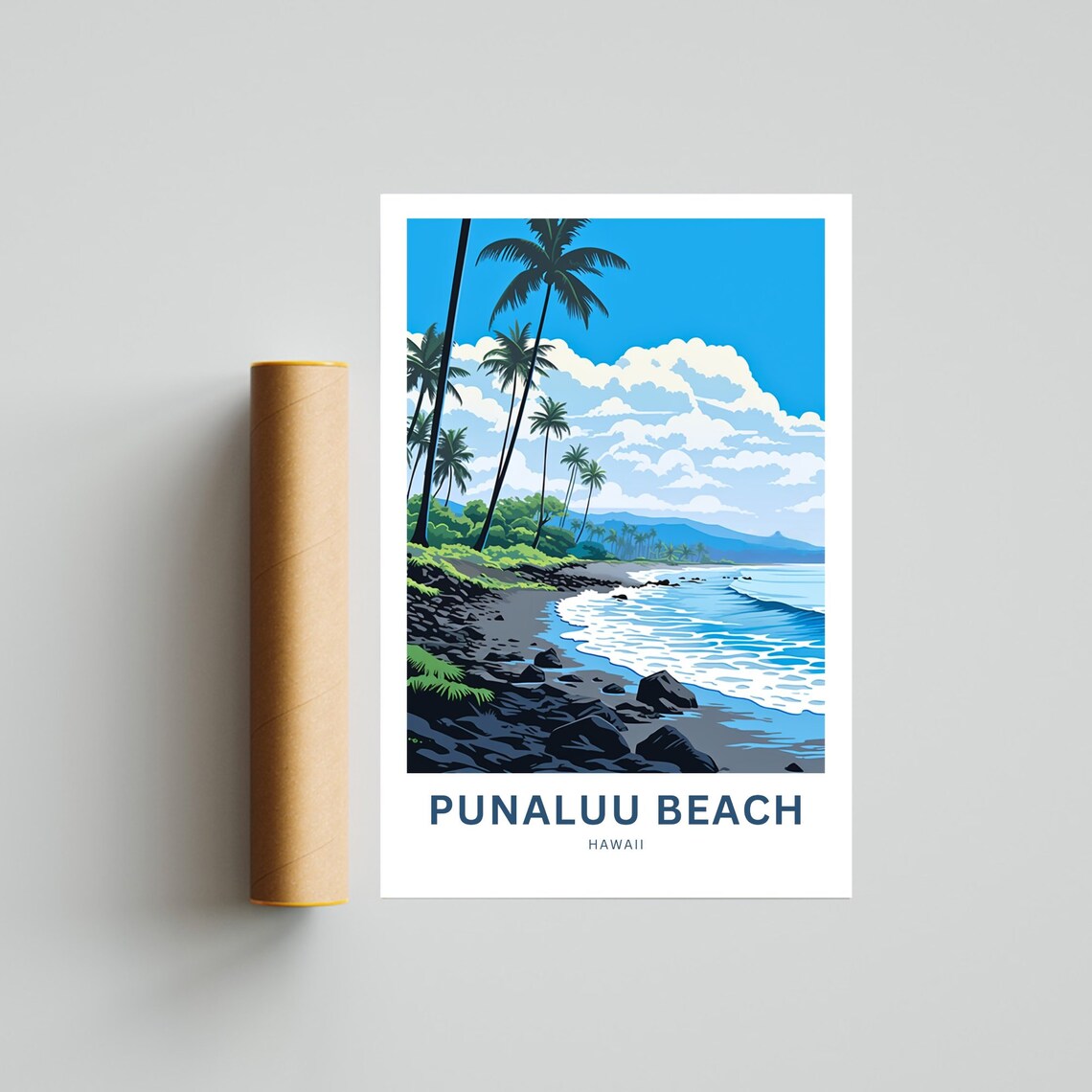 Punaluu Beach Hawaii Rocky Shoreline Palm Surf Travel Poster - Image 4