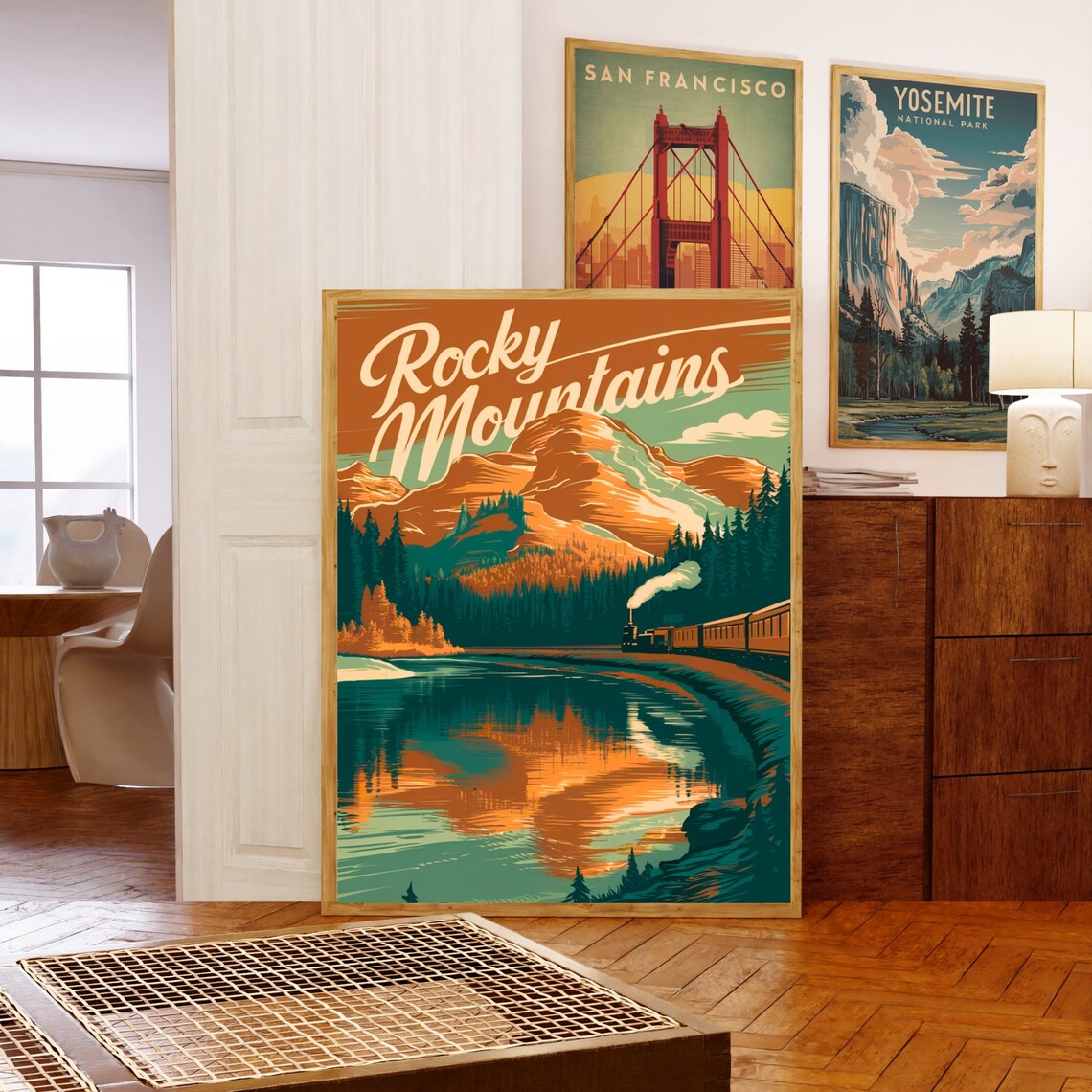 Rocky Mountains Vintage Train Lake Reflection Retro Travel Poster - Image 5