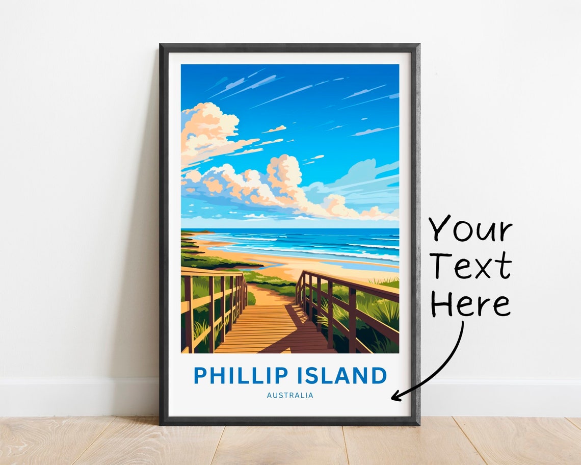 Phillip Island Australia Beach Boardwalk Bright Day Custom Text Poster