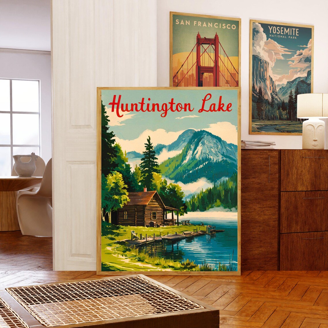 Huntington Lake California Log Cabin Lakeside Mountain Travel Poster - Image 5