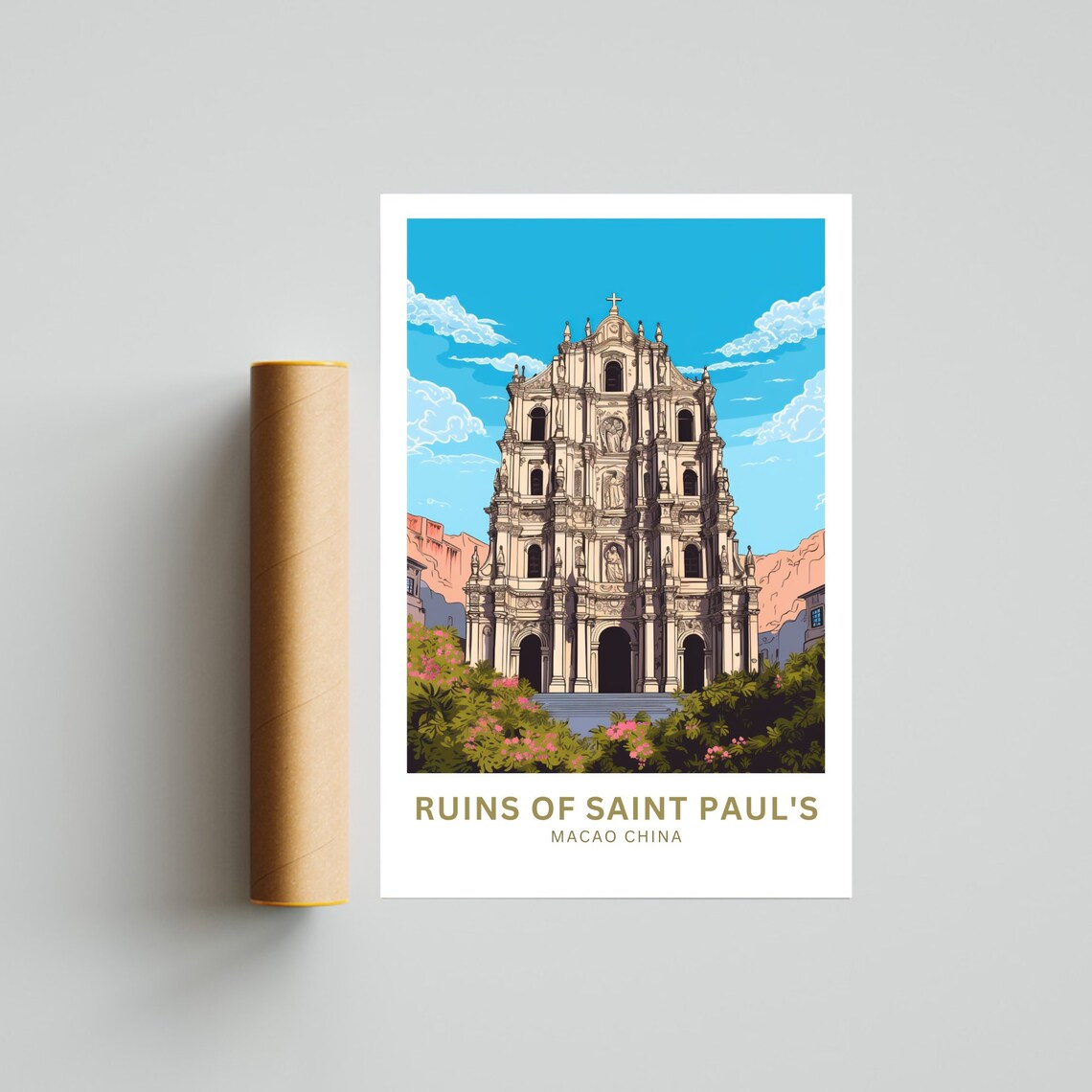 Ruins of Saint Pauls Church Macao China Custom Text Travel Poster - Image 4