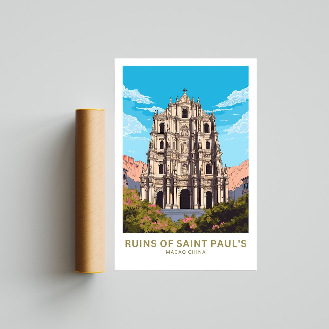 Ruins of Saint Pauls Macao China Baroque Facade Landmark Travel Poster - Image 4