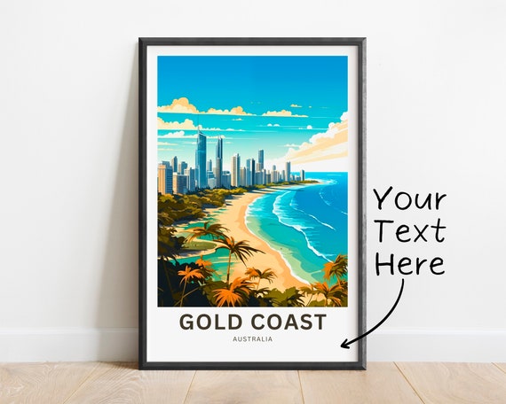 Personalized Gold Coast Travel Print Poster Queensland Australia Wall Art Framed Present Gift Custom