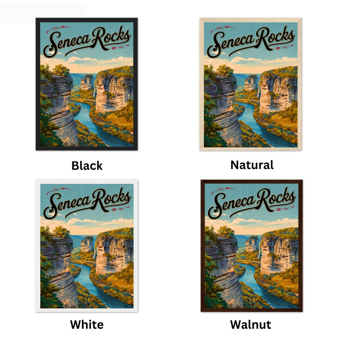 Seneca Rocks Vintage Travel Poster with River Gorge and Cliff Overlook - Image 4