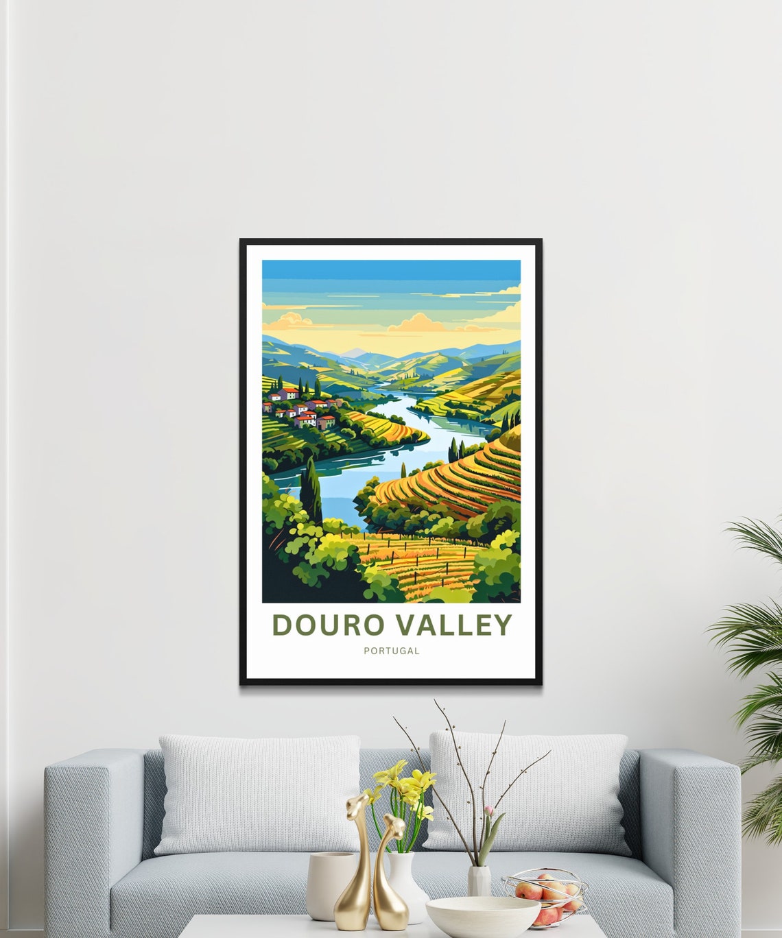 Douro Valley Portugal Riverside Village Vineyard View Poster - Image 3