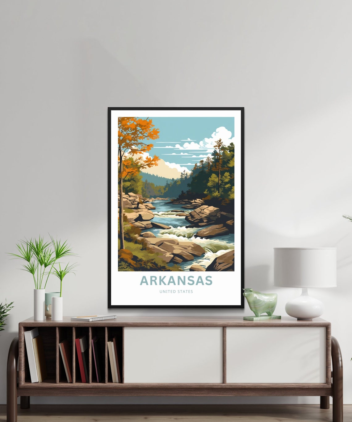 Arkansas United States Autumn River Through Rocky Forest Poster - Image 2