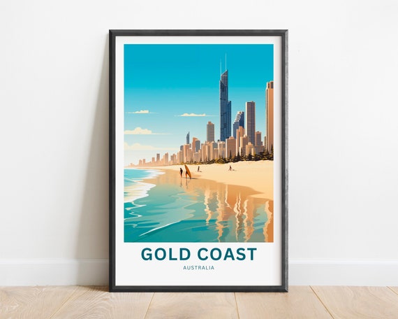 Gold Coast Travel Print Poster Queensland Australia Wall Art Framed Present Gift Personalizedcustom
