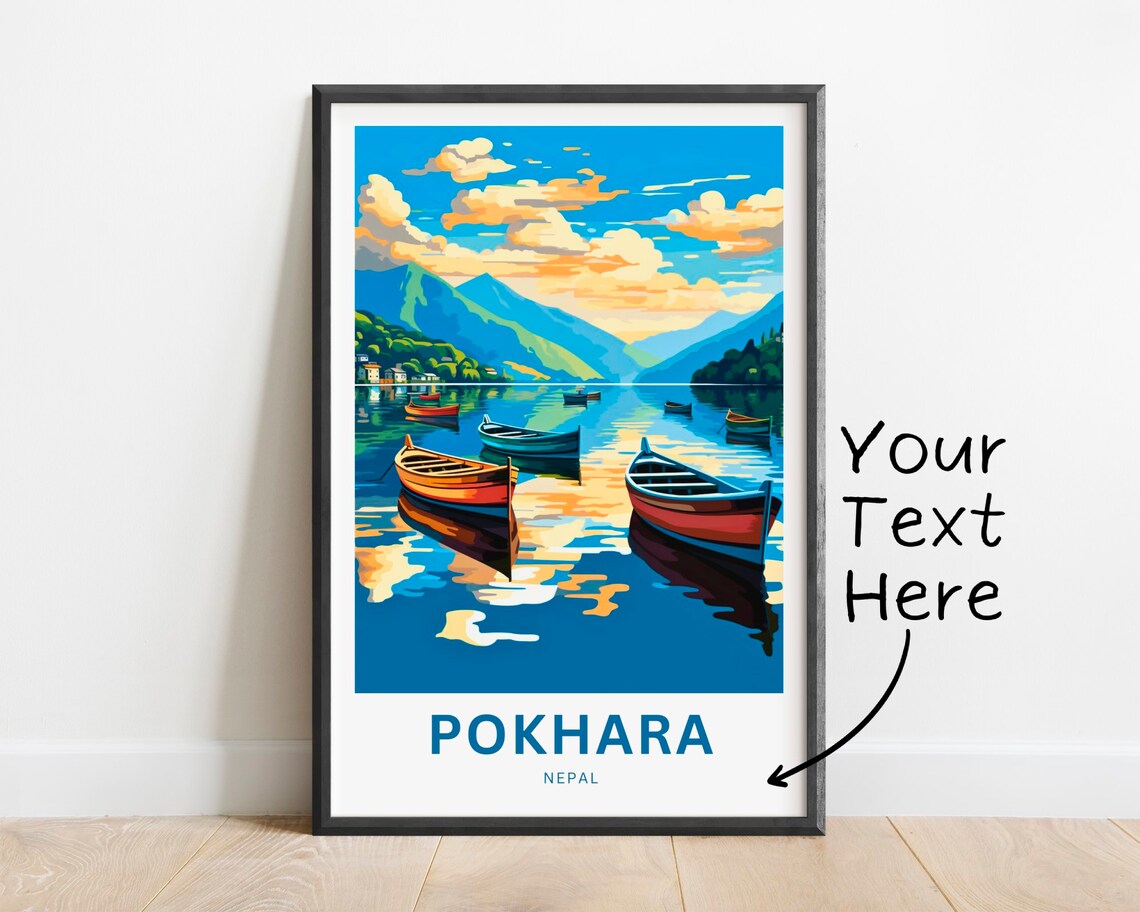Pokhara Nepal Lake Boats Mountains Personalized Travel Poster