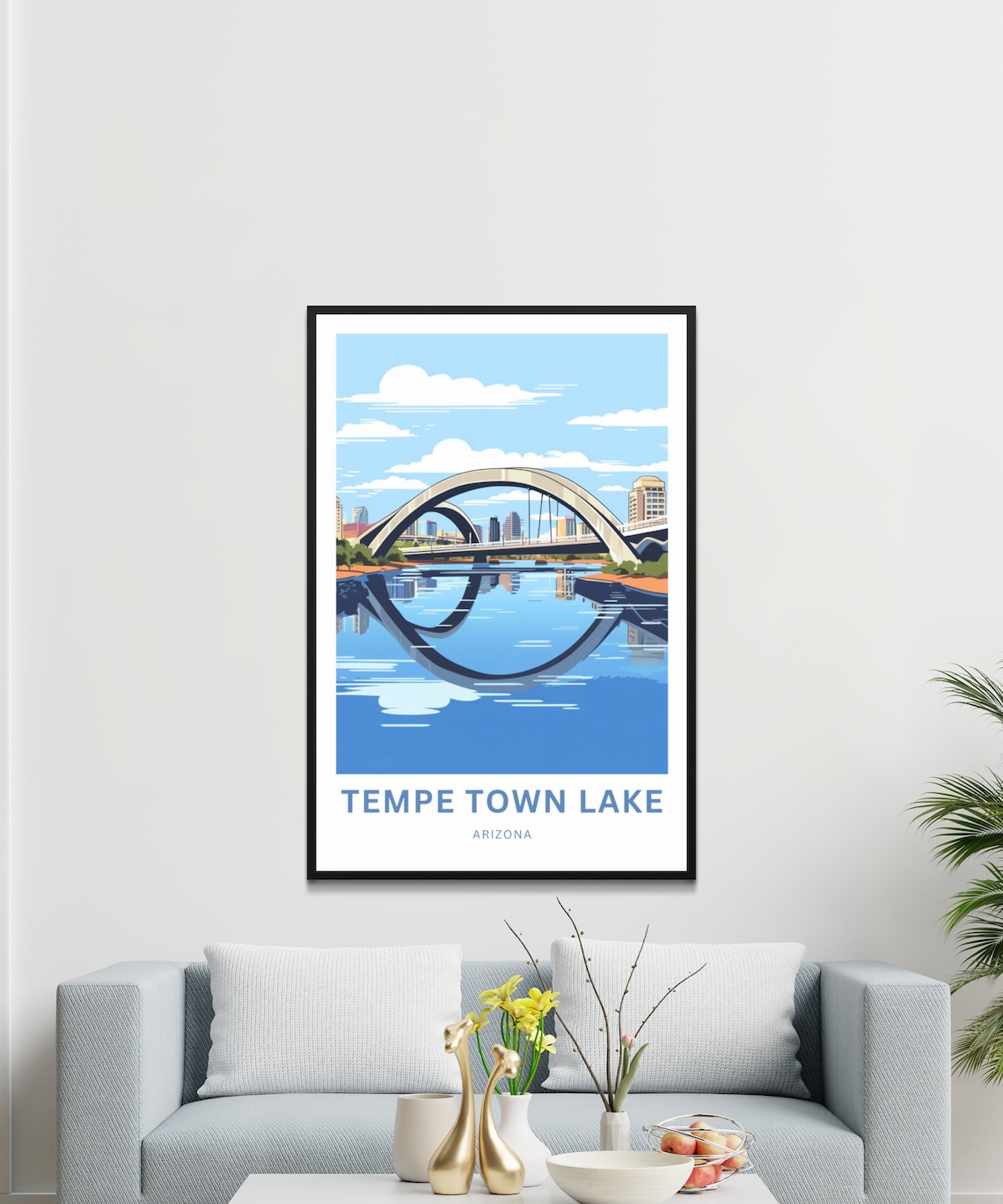 Tempe Town Lake Arizona Custom Text Twin Bridges Travel Art Poster - Image 3