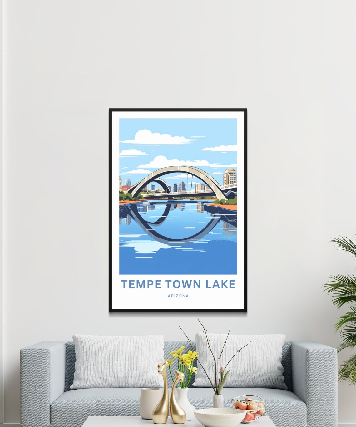 Tempe Town Lake Arizona Twin Bridges Reflection Travel Poster - Image 3