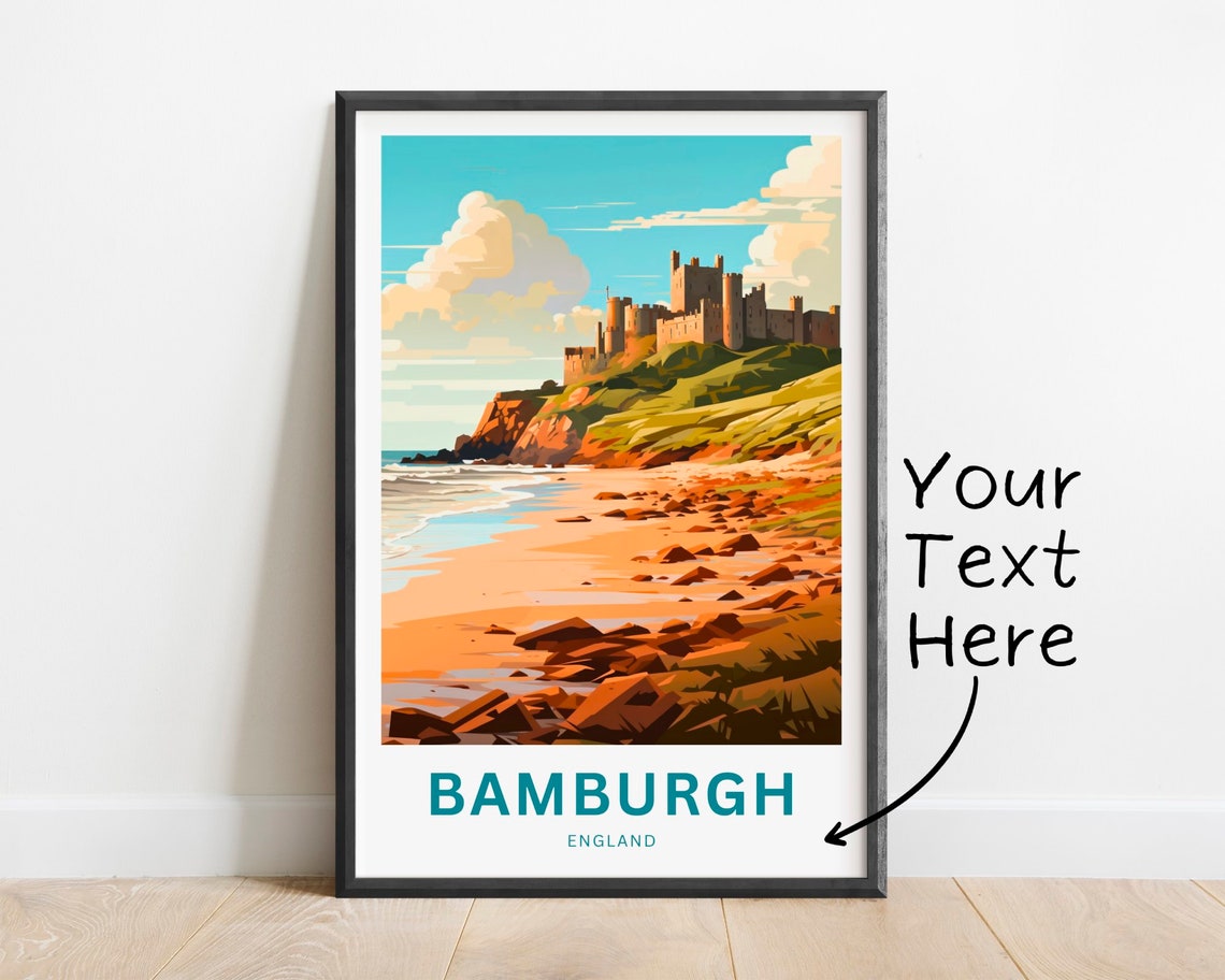 Bamburgh Castle Beach Cliff Sunset Custom England Travel Poster