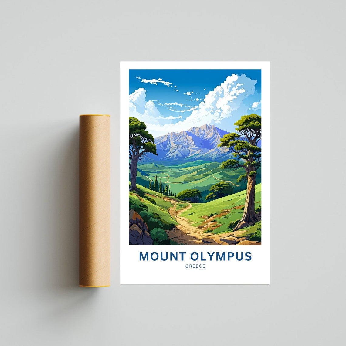 Mount Olympus Greece Green Valley Path Twin Trees Travel Poster - Image 4