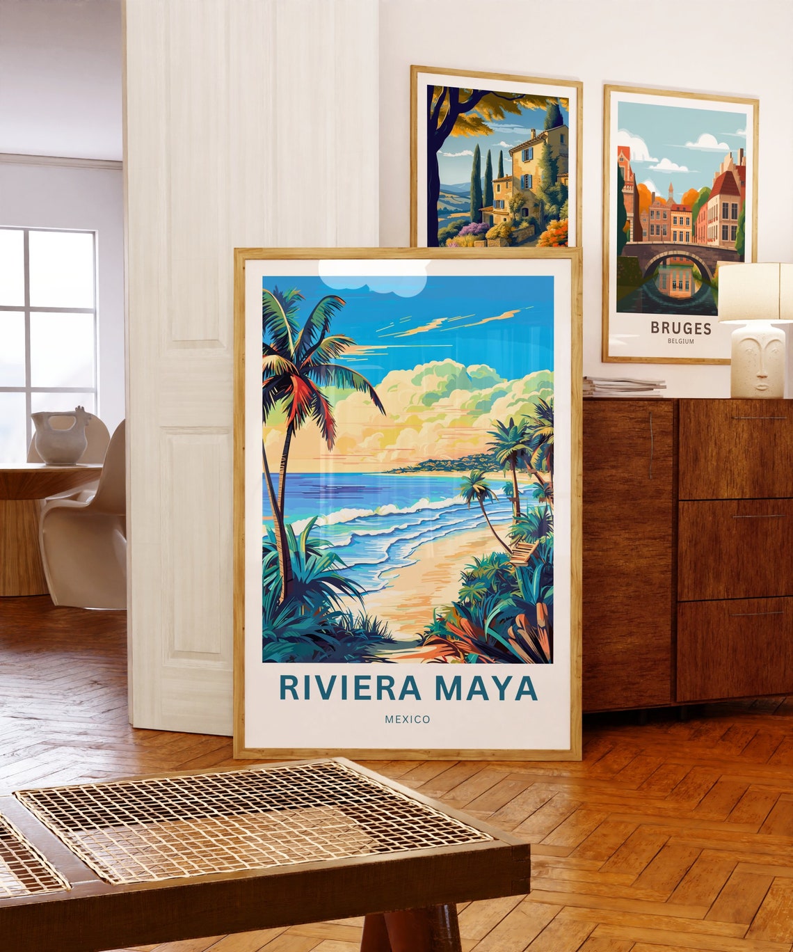 Riviera Maya Mexico Turquoise Surf Palm Beach Art Travel Poster - Image 5