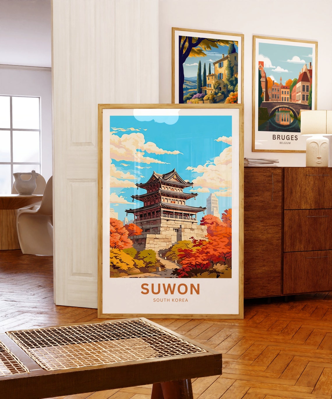 Suwon South Korea Historic Fortress Gate Autumn Foliage Art Poster - Image 5