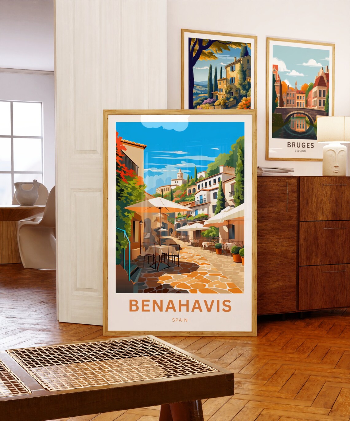 Benahavis Spain Scenic Sunny Village Street Cafe Travel Poster - Image 5