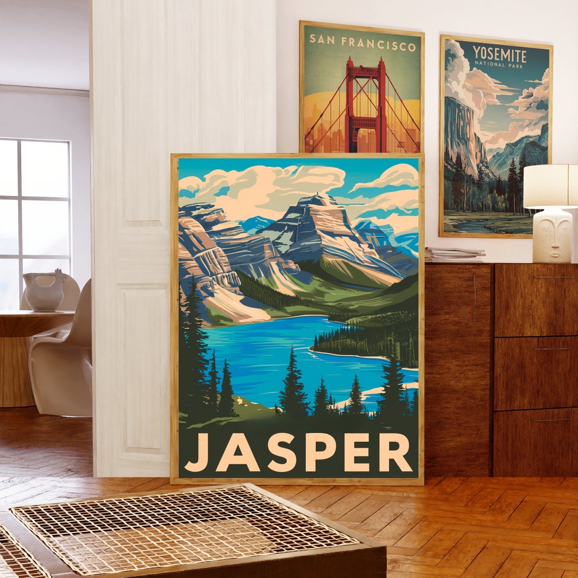 Jasper Canada Vintage Alpine Lake Mountain Peak Forest Poster - Image 5