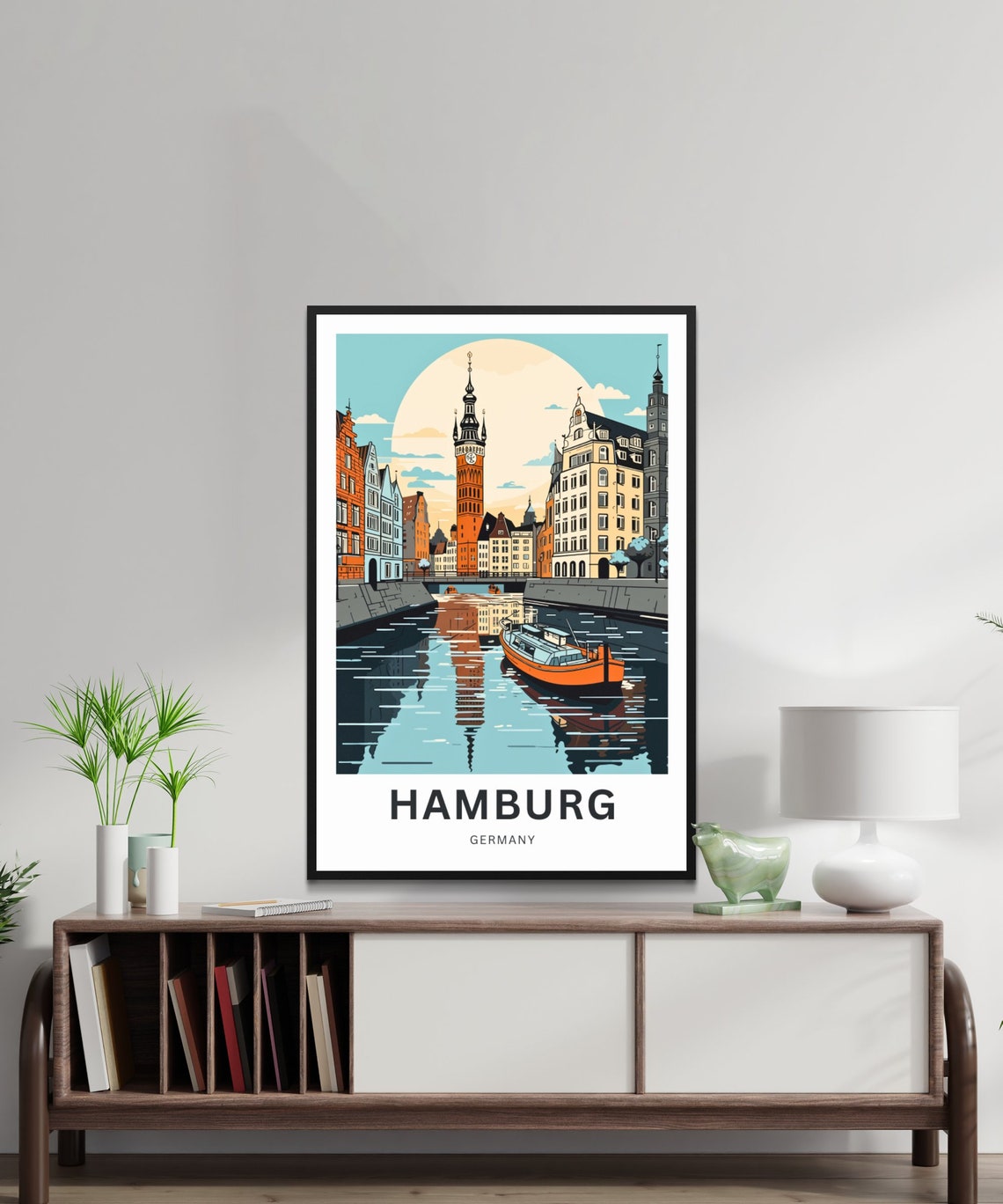 Hamburg Germany Sophisticated Clock Tower Canal Views Poster - Image 3