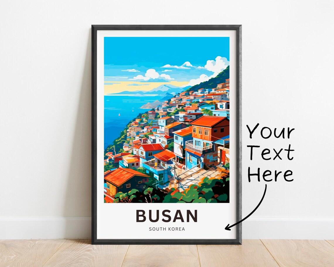 Busan South Korea Coastal Red Roof Town Harbor Personalized Poster