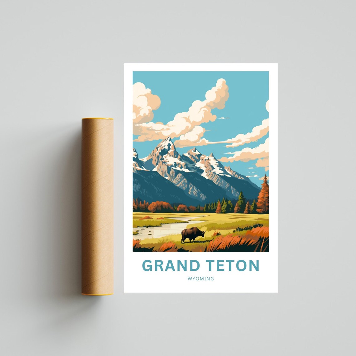 Grand Teton Travel Poster, Wyoming National Park - Image 4
