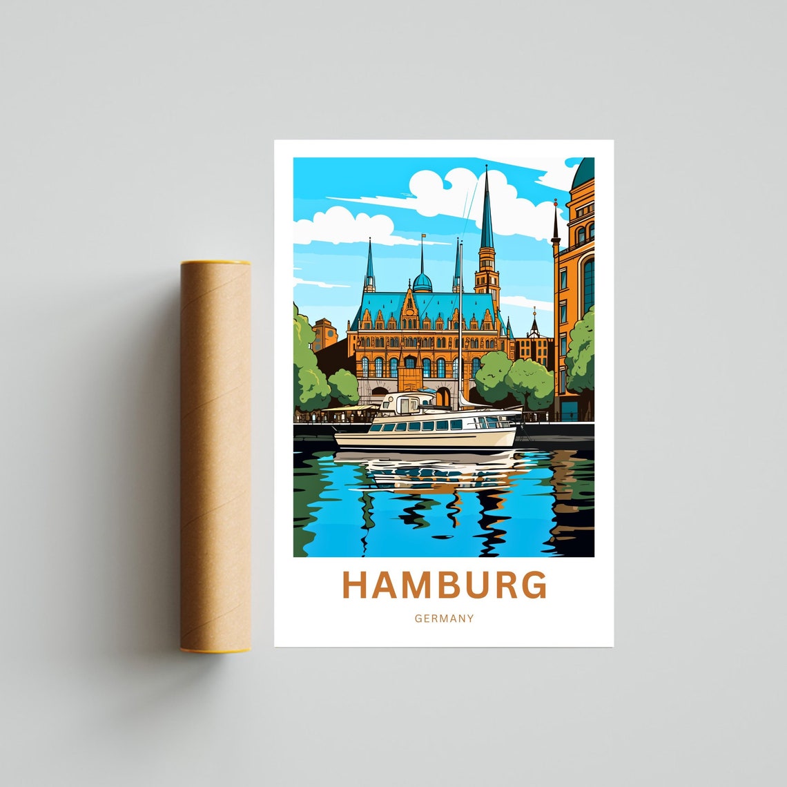 Hamburg Germany Historic City Hall Harbor Boat Cruise View Poster - Image 4