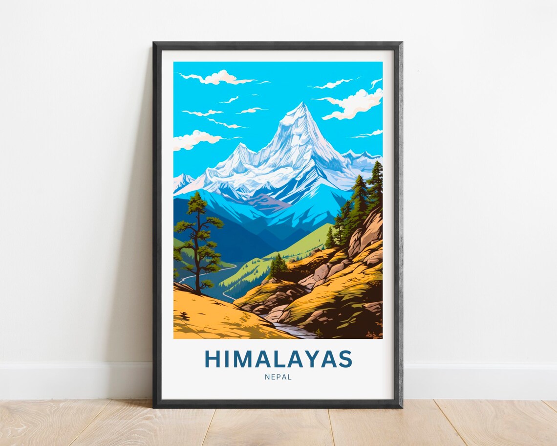 Himalayas Travel Poster, Nepal Wall Art